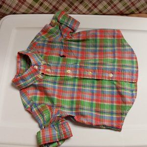 RALPH LAUREN 9 Month Red & Green Plaid Checkered Button Down Infant Shirt Top